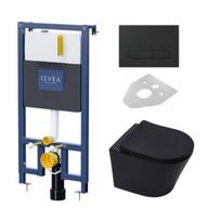 ISVEA DUREZZA potinkinis wc rėmas su juodu matiniu  SOTTI mygtuku ir juodu matiniu klozetu SAT Infinitio Compact Rimless