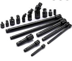 Smūginių ilgintuvų / adapterių / šarnyrų rinkinys | 6.3 mm (1/4") / 10 mm (3/8") / 12,5 mm (1/2") | 18 vnt. (DT18S)
