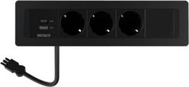 Deltaco recessed power panel, 3 sockets, 1x21W A+C USB charger, GST18, chainable (1902248)