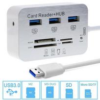 Daugiafunkcis MS/SD/M2/TF atminties kortelių skaitytuvas, kombinuotas didelės spartos 3 prievadų USB 3.0 HUB (dydis: USB 3.0) balta