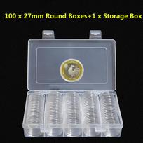 100 vnt 27 mm apvalūs dėklai monetų laikymo kapsulių laikiklio dėžutės konteineris