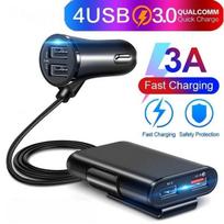 Universalus 4 prievadų USB automobilinis įkroviklis priekinės sėdynės galinės sėdynės QC3.0 greito įkrovimo USB adapteris automobiliniam įkrovimui