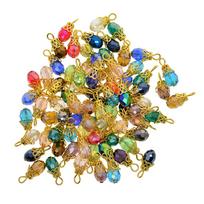 50pcs colorful faceted crystal drop Glass filigree flower cap dangle charms 19x8mm įvairiaspalvis