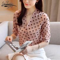 Vintažinė palaidinė su V formos iškirpte moteriška vasarinė elegantiška palaidinė trumpomis rankovėmis korėjietiški šifoniniai marškiniai moteriški drabužiai 8980 50 1135 S oriono spalva