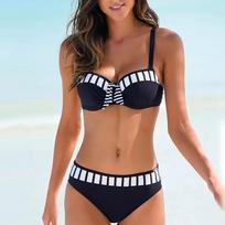 Bikini Push Up Moteriškas maudymosi kostiumėlis, dryžuotas, didelio dydžio maudymosi kostiumėlis, moteriškas tvarsčiu, bikinių rinkinys, moteriškas maudymosi kostiumėlis S juoda