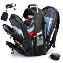 Sixrays Swiss Multifunctional 15,6 colių nešiojamojo kompiuterio kuprinės rankovės krepšys vandeniui atsparus USB įkrovimo prievadas mokyklinis krepšys žygiams pėsčiomis juoda