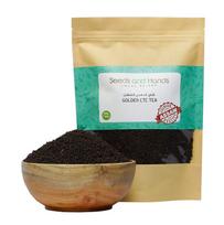 Juodoji granuliuota arbata Assam (200 g), Assam Golden CTC arbatos granulės, sėklos ir rankos