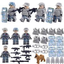 4 vnt./stal. Karinis ginklas jūrų pėstininkų korpusas kamufliažas skydas šalmas šunų armijos kariai MOC minifigūrėlės dalys statybinės plytos dovanos žaislai