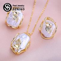 SENIKO Fashion Leaf Baroko perlų vėrinys Auskarai Gėlavandenių perlų papuošalų rinkiniai Moterims Gėlavandenių perlų karoliai Perlų auskarai A