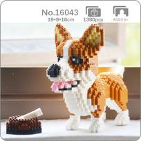 16043 Animal World Welsh Corgi Dog Pet Doll Bone Maisto dubuo 3D Mini deimantiniai blokeliai, plytos, statybinis žaislas vaikams be dėžutės