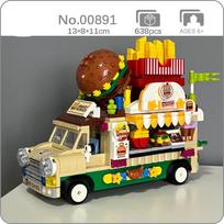 00891 Transporto priemonių pasaulis Jautienos mėsainis fri bulvytės traškučiai automobilinis maisto sunkvežimis 3D mini kaladėlės plytos statybinis žaislas vaikams be dėžutės