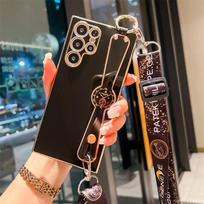 Galvaninio plokštės minkštas TPU kaklo riešo dirželis, telefono laikiklio dėklas, skirtas iPhone 14 13 12 11 Pro Max X XR / Samsung S23 S22 Ultra A14 A34 A54 A13 A23 A33 A53 for iphone 7 tamsiai žalia spalva