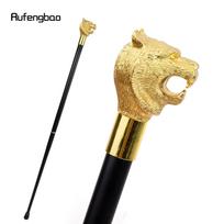 Auksinė prabangi vaikščiojimo lazda su tigro galvute rankena, skirta vakarėliui, dekoratyvinė lazdelė Elegantiška vaikščiojimo lazda „Crosier Knob“ 93 cm geltona
