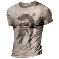 Vyriški vintažiniai marškinėliai 3d Vinking Printed Street Retro Sparta trumpomis rankovėmis hiphopo viršutiniai marškinėliai Dideli marškinėliai Vyriški laisvi drabužiai 6XL beige