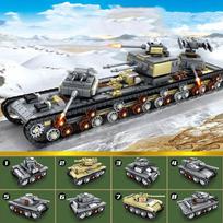 „8 viename“ karinis KV tankų blokas „pasidaryk pats“ Mini Panzer IV StuG III „Tiger“ transporto priemonės statybinės plytos žaislas berniukams, vaikams, gimtadienio dovanos