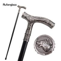 Sidabrinės vilko galvos gėlės totemo reljefas vaikščiojimo lazdele, madinga lazda Gentleman Crosier Knob vaikščiojimo lazda 93 cm balta