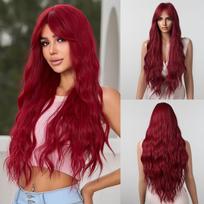 Ilgi garbanoti sintetiniai perukai Vyno raudonas perukas su kirpčiukais juodaodėms moterims Deep Wave Cosplay Party Natūralus plaukų perukas Atsparus karščiui