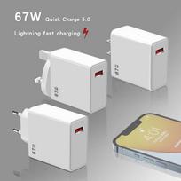 67 W greito įkrovimo adapteris, skirtas iPhone Xiaomi Huawei Samsung Oneplus OPPO USB įkroviklis Quick Charge 5.0 QC5.0 mobiliųjų telefonų įkrovikliai EU balta