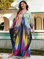 EDOLYNSA plius dydžio kaftano įvairiaspalvė bohemiškai marginta vasarinė Long Beach suknelė, moteriška namų apranga, maudymosi kostiumėlis Cover Up laisvas kaftanas One Size įvairiaspalvis