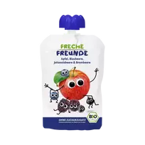 Ekologiška obuolių, mėlynių, juodųjų serbentų ir gervuogių tyrelė, be glitimo | FRECHE FREUNDE (100 g)