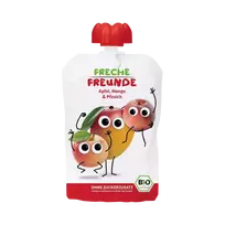 Ekologiška obuolių, mangų ir persikų tyrelė, be glitimo | FRECHE FREUNDE (100 g)