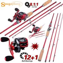 Meškerės ir ritės Meškerės ritės užmetimas 4 sekcijų užmetimo meškerė ir 13BB užmetimo ritė rod and left hand reel