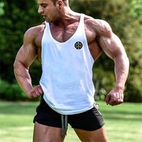 „Muscleguys“ nauji vasariniai vyriški vienspalviai „Y“ nugaros medvilniniai spagečių dirželiai, grafiniai apatiniai kelnaičiai be rankovių M balta