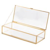 Nordic Retro Golden Trim geometrijos papuošalų smulkmenų stiklo dėžutės dėklas su dangteliu 23x10x5.3cm varis