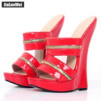 18 cm Itin aukšto pleišto kulno sandalai, kojos pirštai, platforma, madingi seksualūs moteriški batai 36 raudona