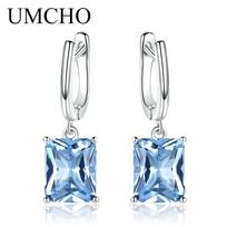 UMCHO Nano Blue Topaz Drop Auskarai Moterims Romantiškos vestuvių sužadėtuvės Brangakmenio puiki papuošalo dovana dangaus mėlyna spalva
