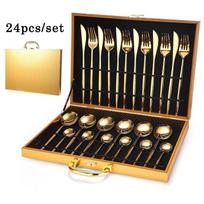 24vnt./rinkinys 304 nerūdijančio plieno auksinis indų rinkinys juodas vakarienės peilis šakutė šaukštas stalo įrankių rinkinys šeimai P 24pcs/set sidabras
