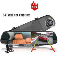 Automobilinis DVR Dash Cam 4,0/4,3 colio jutiklinis FHD 1080P galinio vaizdo veidrodinis vaizdo įrašymo įrenginys, dvigubas objektyvas, automatinis registratorius su galinio vaizdo kamera 4.3 inch dual lens