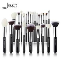 Jessup makiažo šepetėlių rinkinys Black/Silver Professional su natūralių plaukų pagrindo pudra akių šešėliais makiažo šepetėlių skaistalai 25 vnt. 25CM*15CM*5CM sidabras/juoda