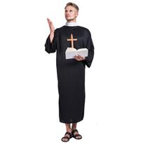 Suaugusiųjų vyrų kunigo vikaro kostiumas puošni suknelė vienuolio vienuolio chalatas, juokingas Helovino vakarėlio kostiumas One size juoda