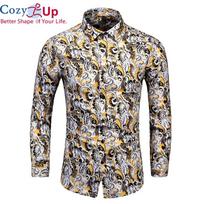 Cozy Up Vintažiniai geltoni gėlių raštai vyriški marškiniai Prabangūs Paisley Slim Fit ilgomis rankovėmis Chemise Homme Streetwear M geltona