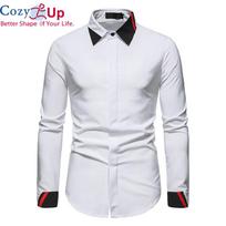 Cozy Up Vyriški balti laisvalaikio juodi marškiniai su atvartais ilgomis rankovėmis susegti marškiniai Camisas De Hombre Chemise Homme S balta