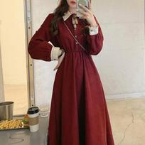 Pasakų vintažinė suknelė moteriška rudeninė ilgomis rankovėmis retro prancūziška elegantiška suknelė moteriška laisvalaikio vakarėliui vientisa suknelė korėjietiška 2023 m. žiema S abrikosas
