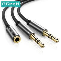QGeeM skirstytuvo ausinės kompiuteriui 3,5 mm moteriškas ir 2 vyriškas 3,5 mm mikrofono garso Y skirstytuvo kabelis Ausinės su kompiuterio adapteriu AUX laidas 20CM juoda