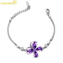 SACE GEMS Vario lydinio violetinė keturių lapų žolės cirkonio apyrankė yra stilinga ir rafinuota vestuvių dovana merginoms violetinė