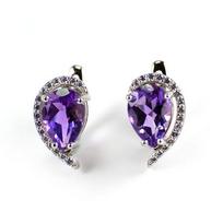 Sidabriniai auskarai Kriaušė 10*7mm Natūralus ametistas Stud My Heart Clasp Auskarai Tikri 925 Sterling Sidabro papuošalai Moterims Merginoms Paprasta Dovana M violetinė