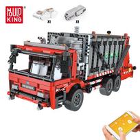 MOLD KING 15019 Techniniai automobilių žaislai berniukams Motorizuota šiukšliavežio Modelis Statybinės kaladėlės MOC-38031 Plytos Vaikų Kalėdinės Dovanos raudona