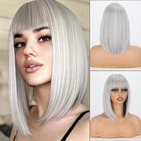 XINRAN Moteriškas madingas trumpas tiesus perukas su kirpčiukais Sintetinio pluošto natūralaus pečių ilgio perukas „Cosplay“ kasdienis dėvėjimas 30cm