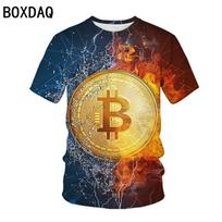 Skaitmeninės fiktyvios valiutos spausdinimo marškinėliai 3D spalvoti „Bitcoin Print“ laisvalaikio viršūnės Vyriški marškinėliai trumpomis rankovėmis plius dydžio vyriški marškinėliai S