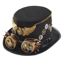 „Steampunk“ kepurė „Steampunk“ viršutinės kepurės vyrams su akiniais „Steampunk“ laiko keliautojų kepurė „steampunk“ priedai Helovino vakarėlis juoda