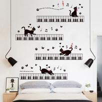 Muzikos natos katė pianino svetainė miegamojo šilto fono sienų lipdukai 60*90cm black