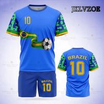 Vyriškas vasarinis mėlynas sportinis kostiumas Brazilijos vėliavos rutulinio rašto marškinėliai šortai rinkinys Vintažinė apranga Laisvalaikio džersio kostiumas Vyriški madingi drabužiai XXXL