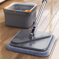 „Joybos Spin Mop“ su kibiru, laisvomis rankomis išspaudžiama šluostė, automatinio atskyrimo plokščios šluostės Grindų valymas su plaunamais mikropluošto trinkelėmis Mop+2PCS mop head