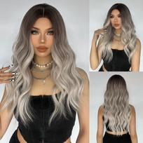 EASIHAIR Platinum Blonde Ombre sintetiniai perukai Long Water Wave natūralių plaukų perukas su kirpčiukais moterims Cosplay karščiui atsparūs perukai