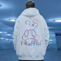 High Street Graffiti Bear Print Vyriškas vilnonis megztinis Retro rudens atsitiktinis megztinis su gobtuvu megztiniai Hip Hop Y2K gobtuvai Drabužiai 5XL