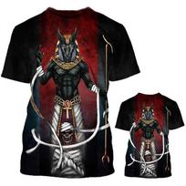 Egipto faraonas marginti vyriški marškinėliai Vasaros retro stiliaus Anubis marginti marškinėliai trumpomis rankovėmis Vyriški palaidi viršutiniai kaklo marškinėliai 2XL